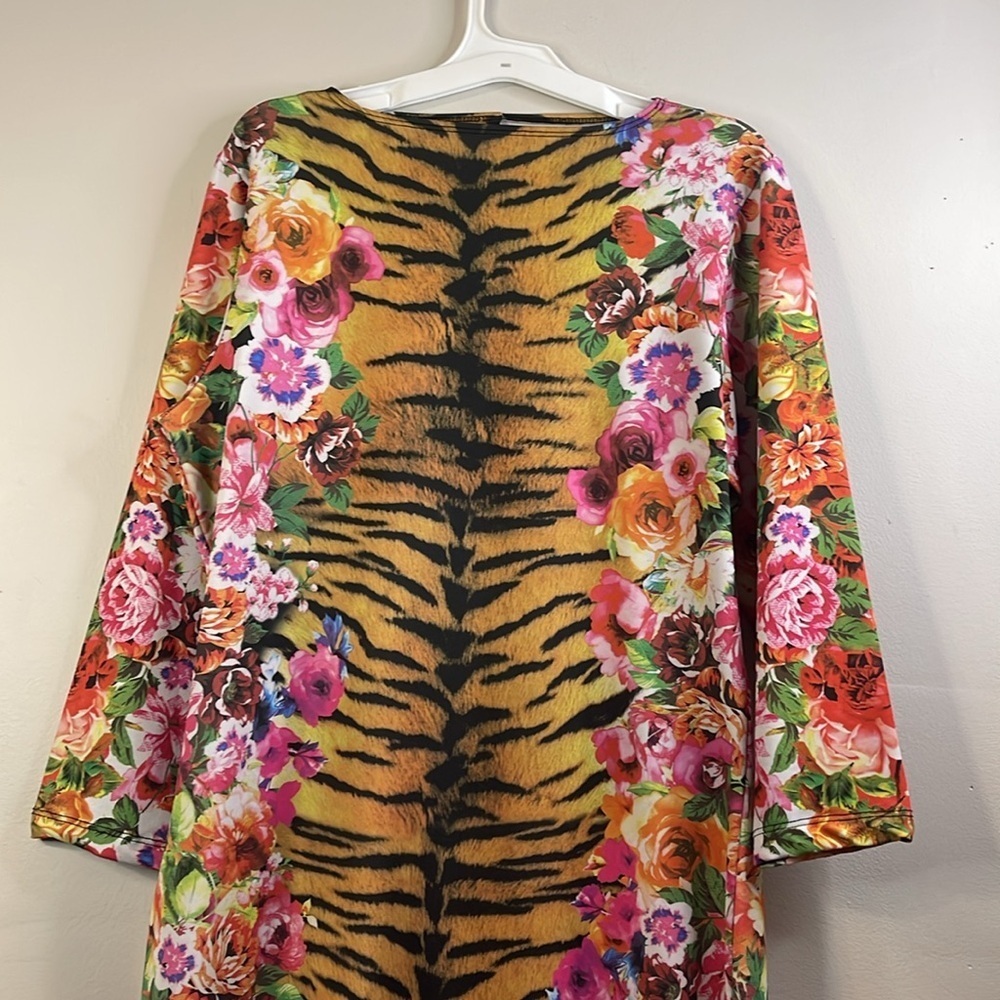Goodtime USA Floral Tiger Stripe Bodycon Midi Dress Plus Size 2X #71